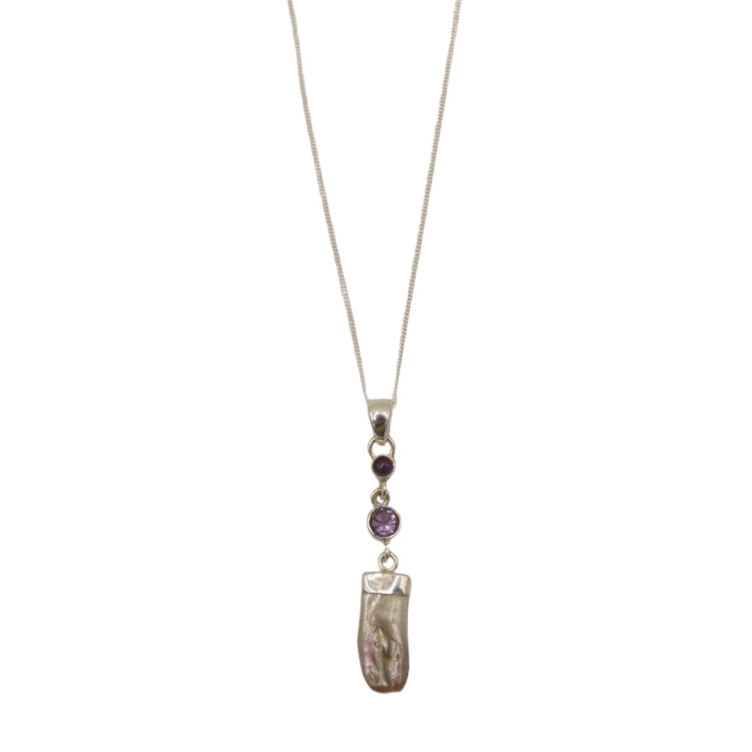 Sterling Silver Amethyst And Biwa Pearl Necklace