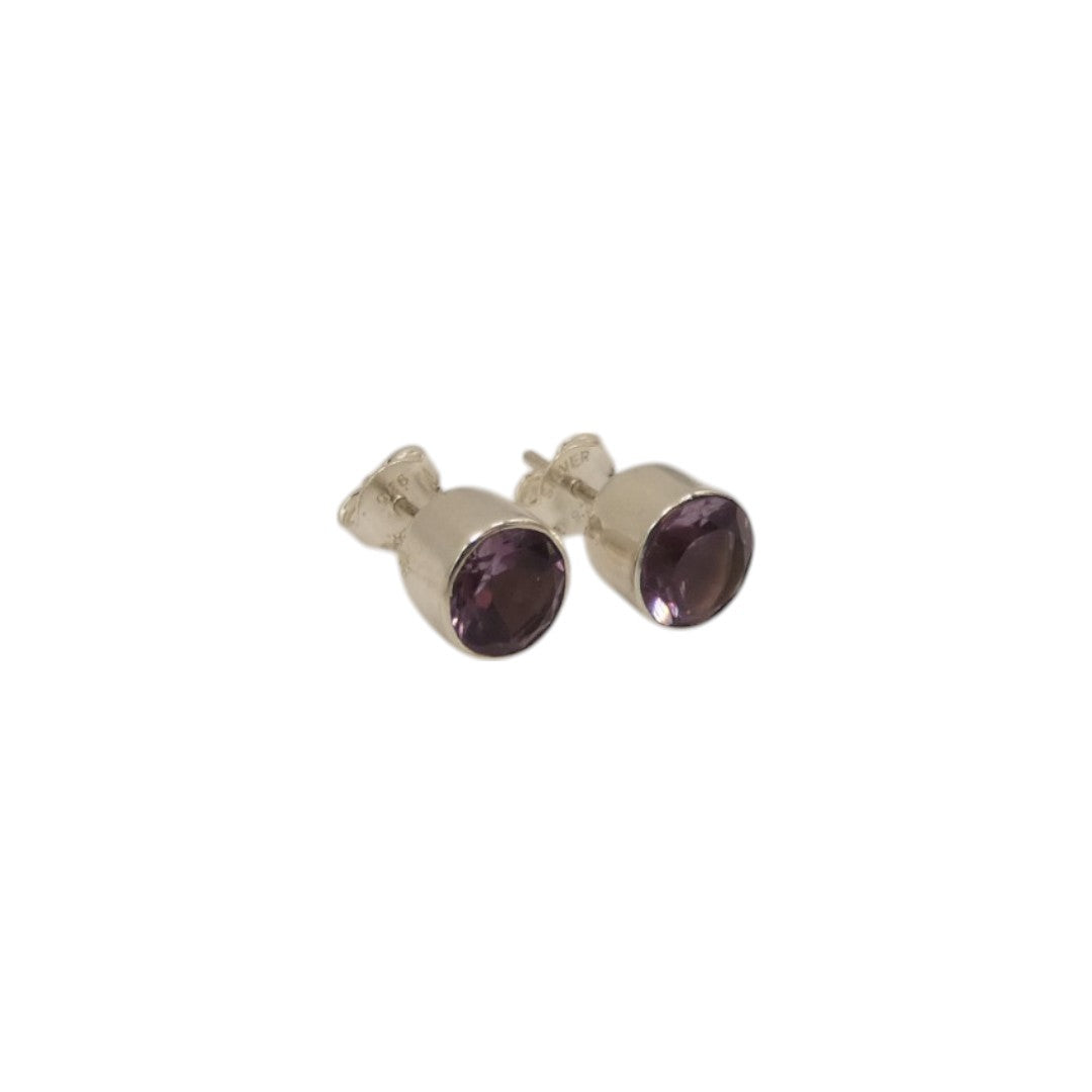 Sterling Silver Amethyst Round Stud Earrings 0.3"