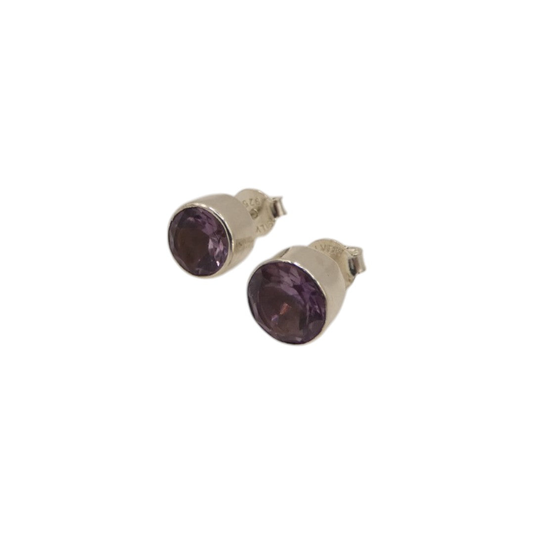 Sterling Silver Amethyst Round Stud Earrings 0.3"