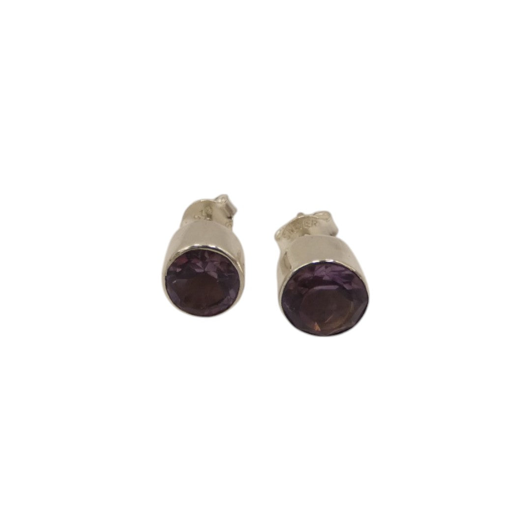 Sterling Silver Amethyst Round Stud Earrings 0.3"