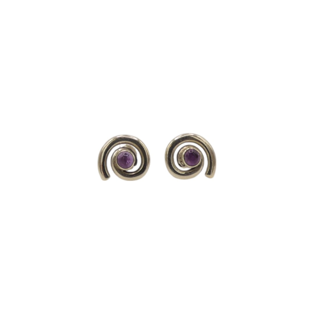 Sterling Silver Amethyst Swirl Stud Earrings With Centre Stone 0.6"