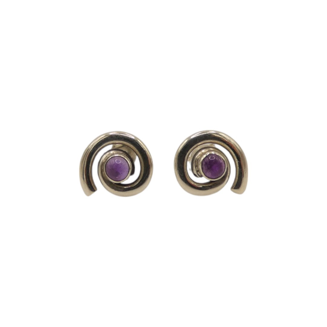 Sterling Silver Amethyst Swirl Stud Earrings With Centre Stone 0.6"