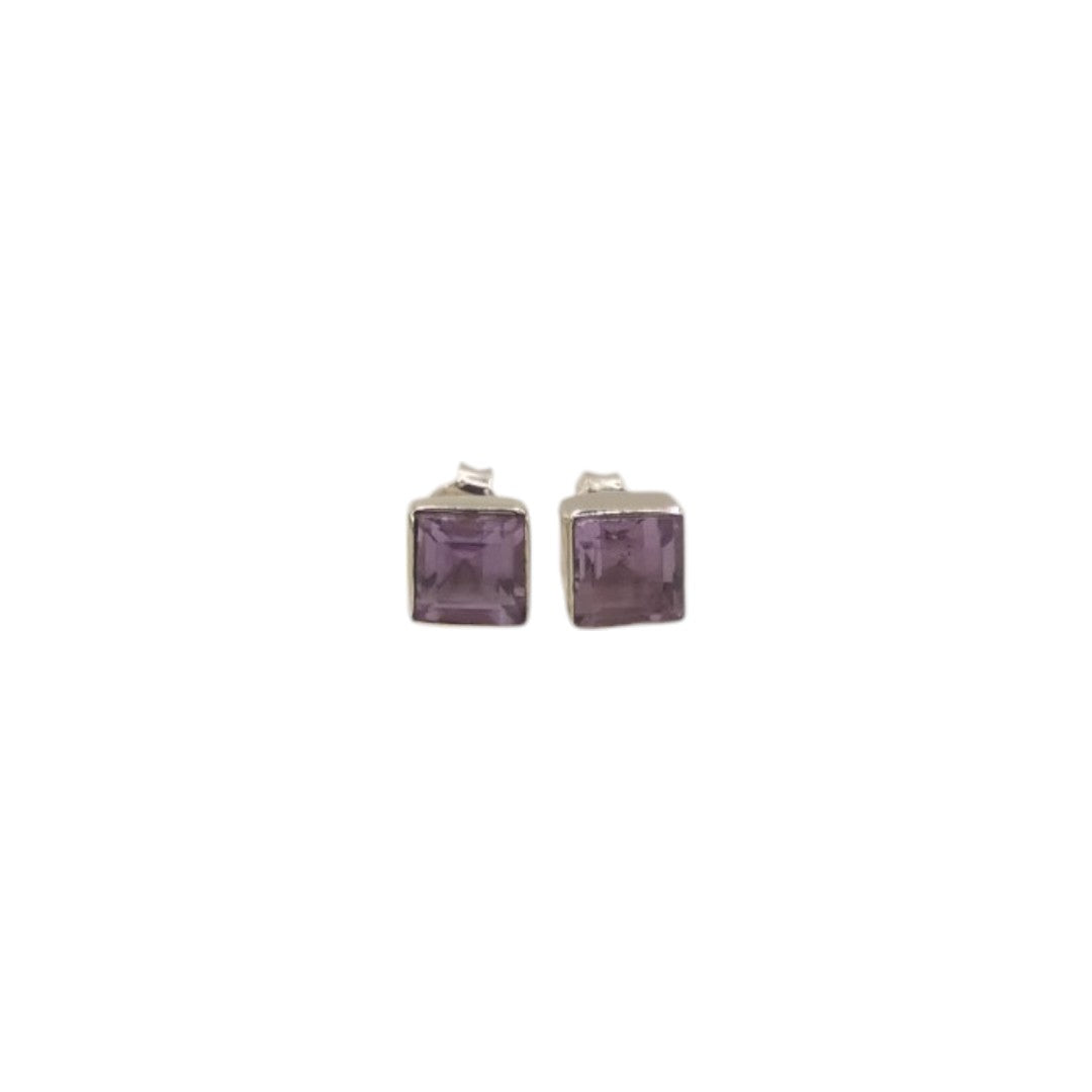 Sterling Silver Amethyst Square Stud Earrings 0.3"