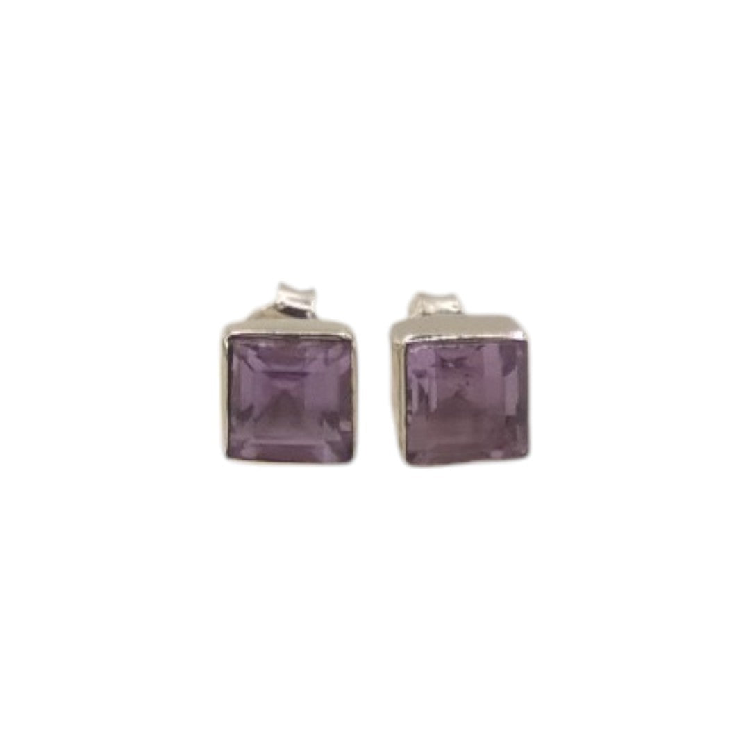 Sterling Silver Amethyst Square Stud Earrings 0.3"