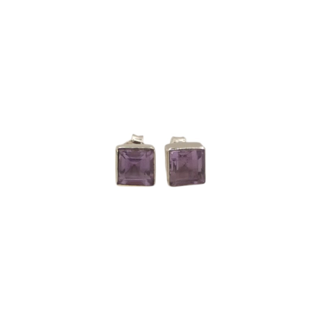 Sterling Silver Amethyst Square Stud Earrings 0.3"