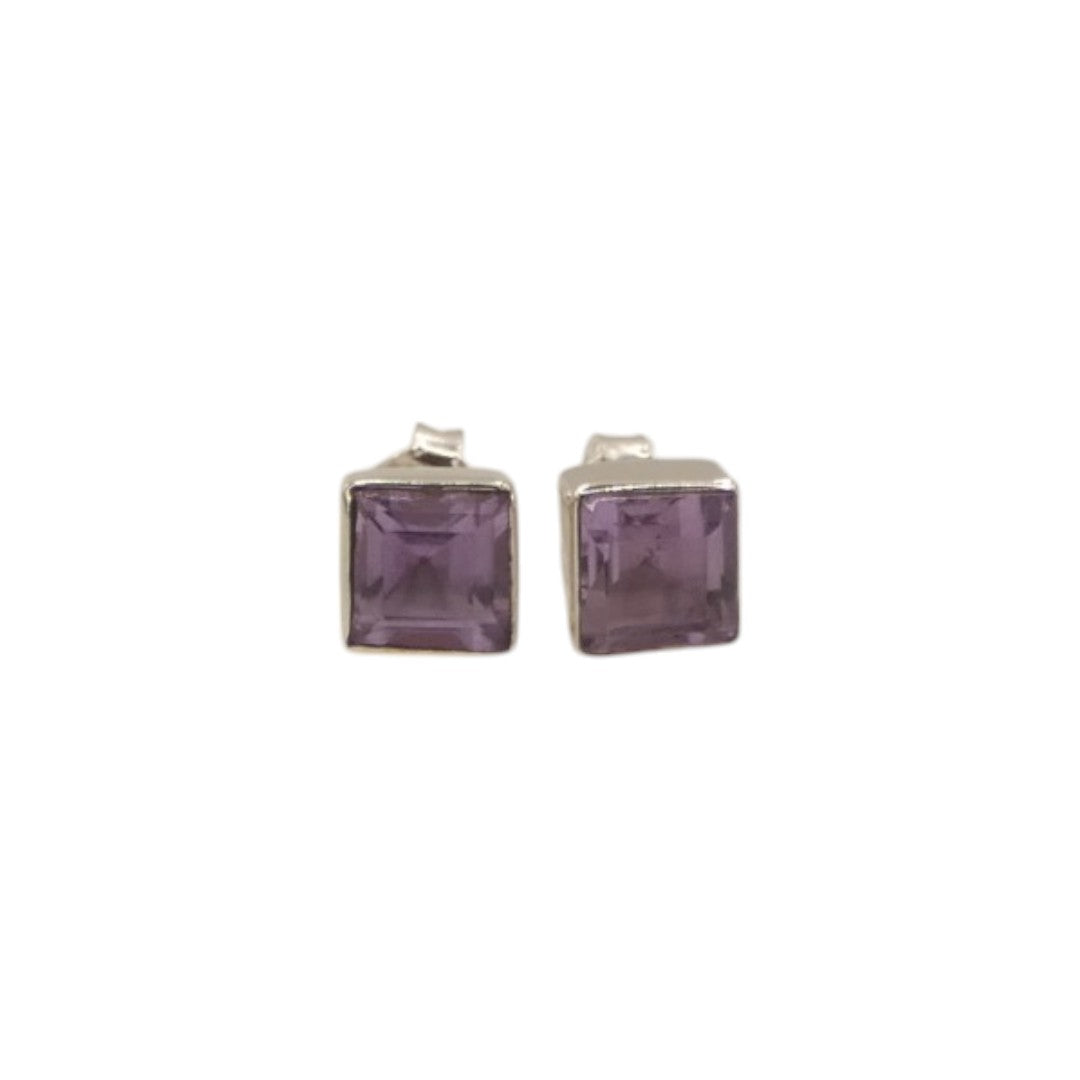 Sterling Silver Amethyst Square Stud Earrings 0.3"