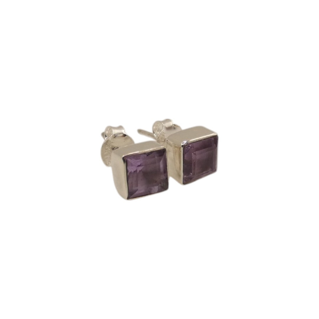 Sterling Silver Amethyst Square Stud Earrings 0.3"