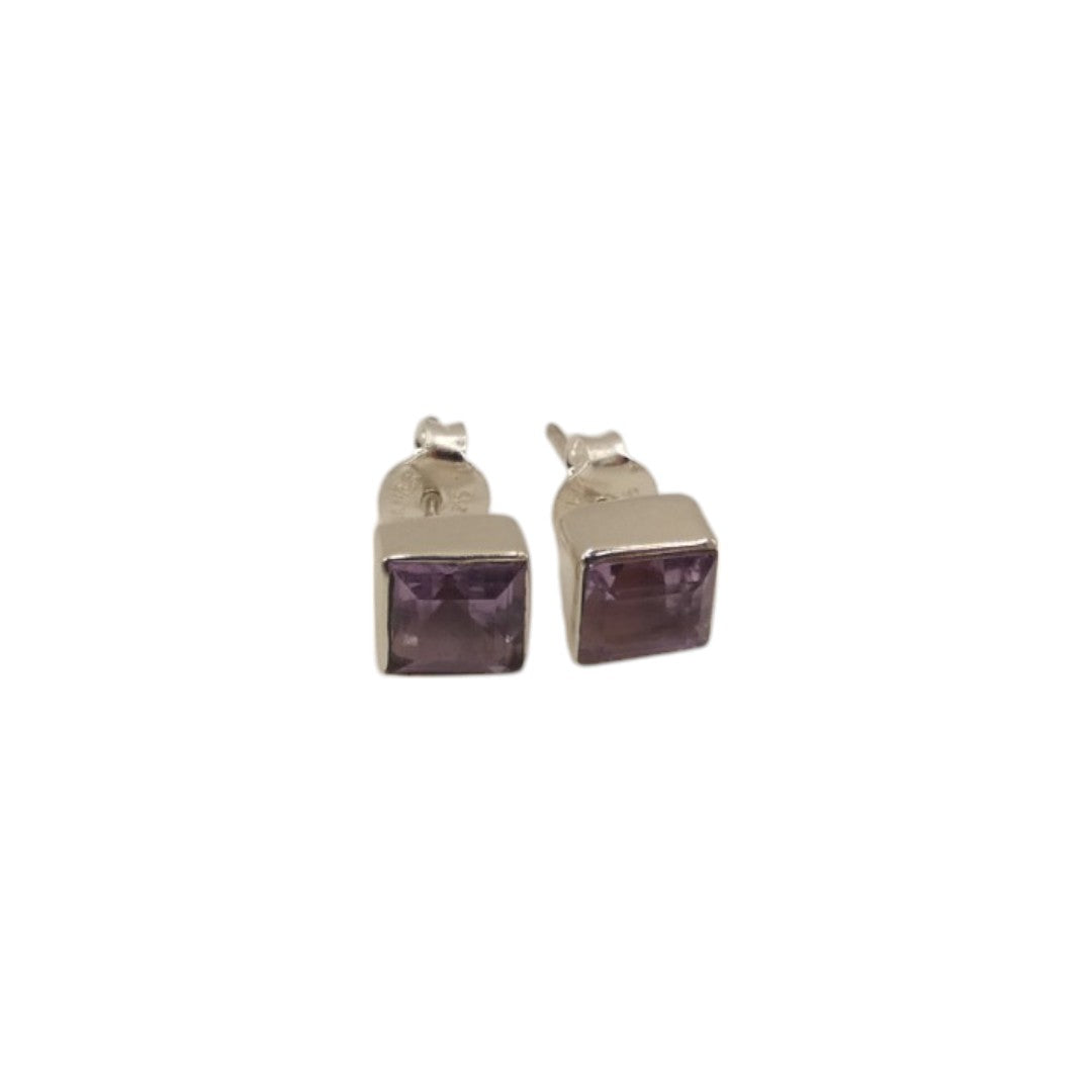 Sterling Silver Amethyst Square Stud Earrings 0.3"