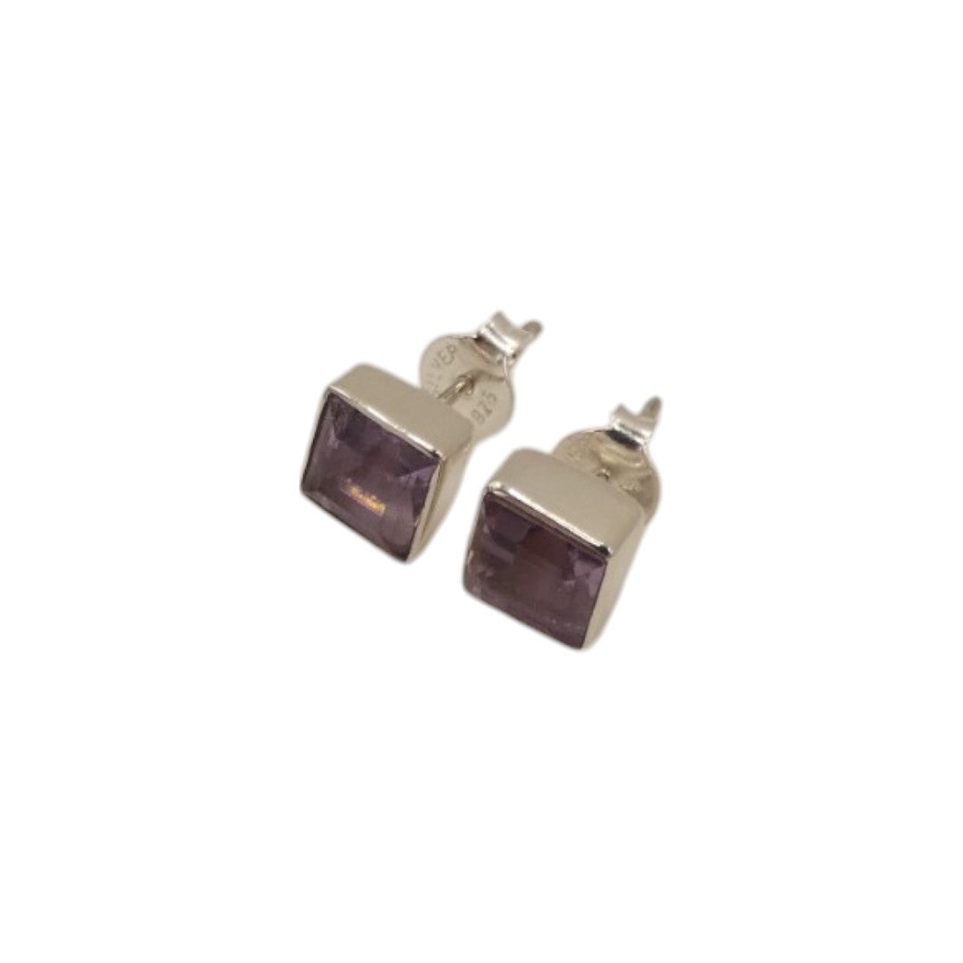 Sterling Silver Amethyst Square Stud Earrings 0.3"