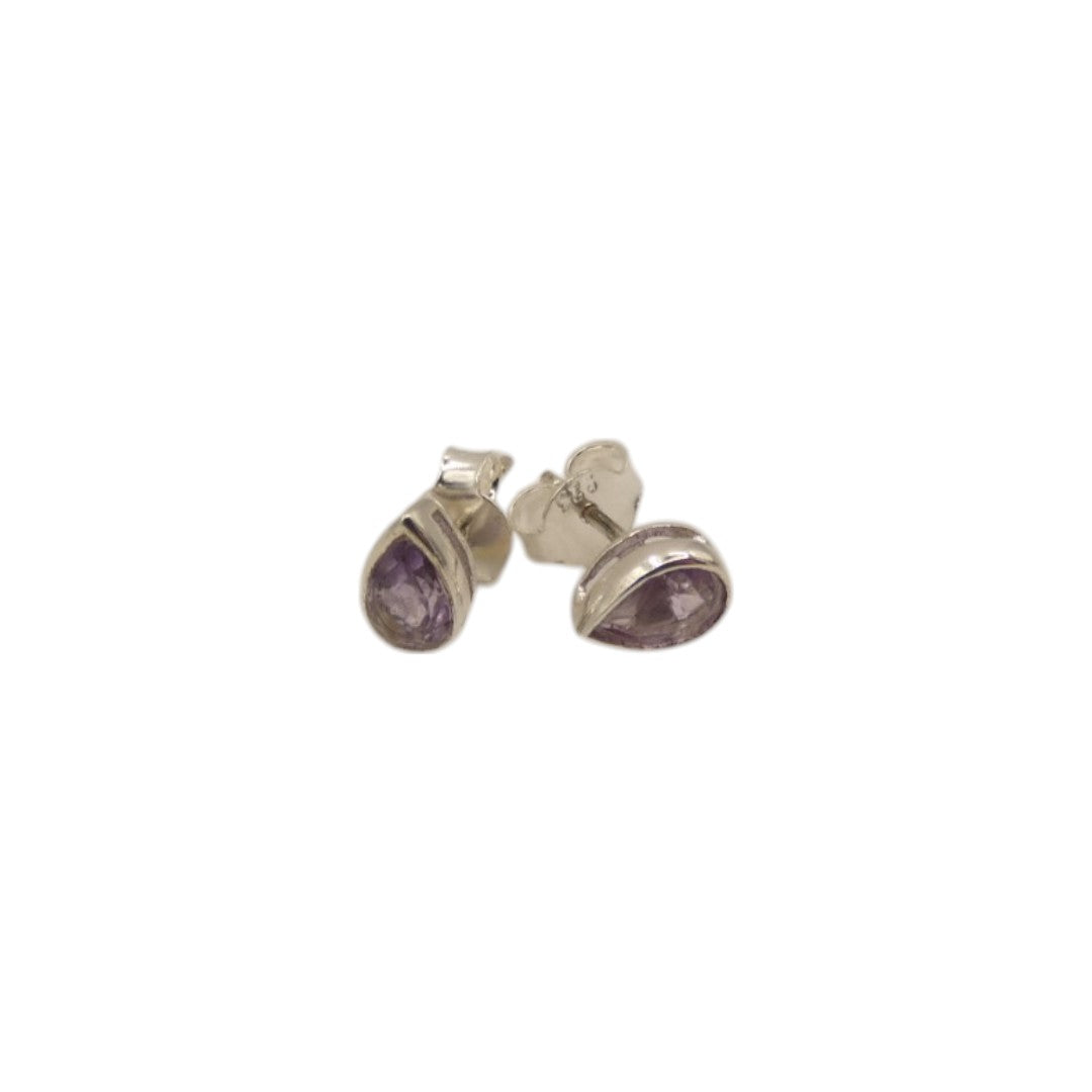 Sterling Silver Amethyst Teardrop Stud Earrings 0.3"