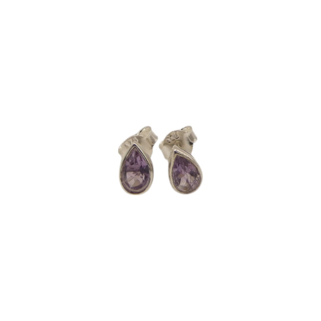 Sterling Silver Amethyst Teardrop Stud Earrings 0.3"