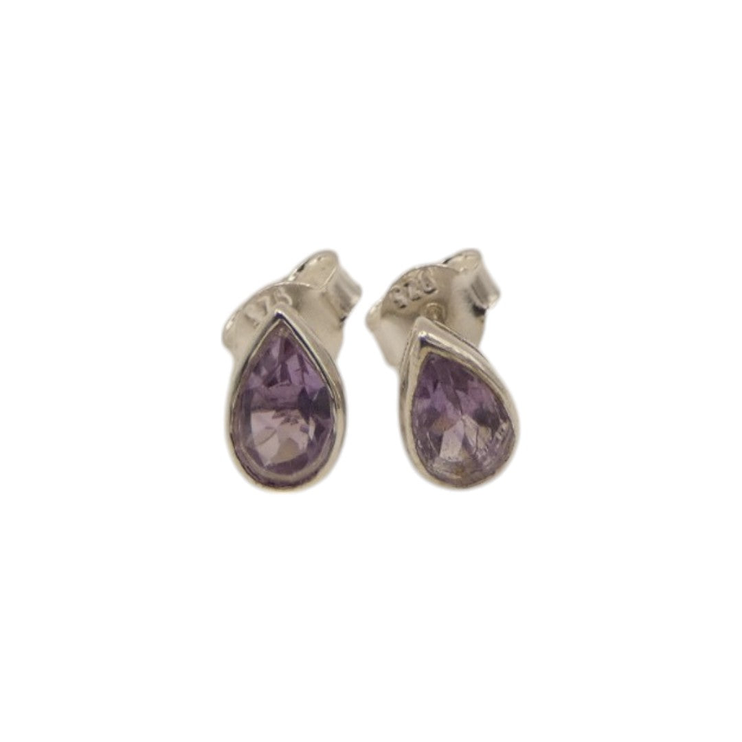 Sterling Silver Amethyst Teardrop Stud Earrings 0.3"