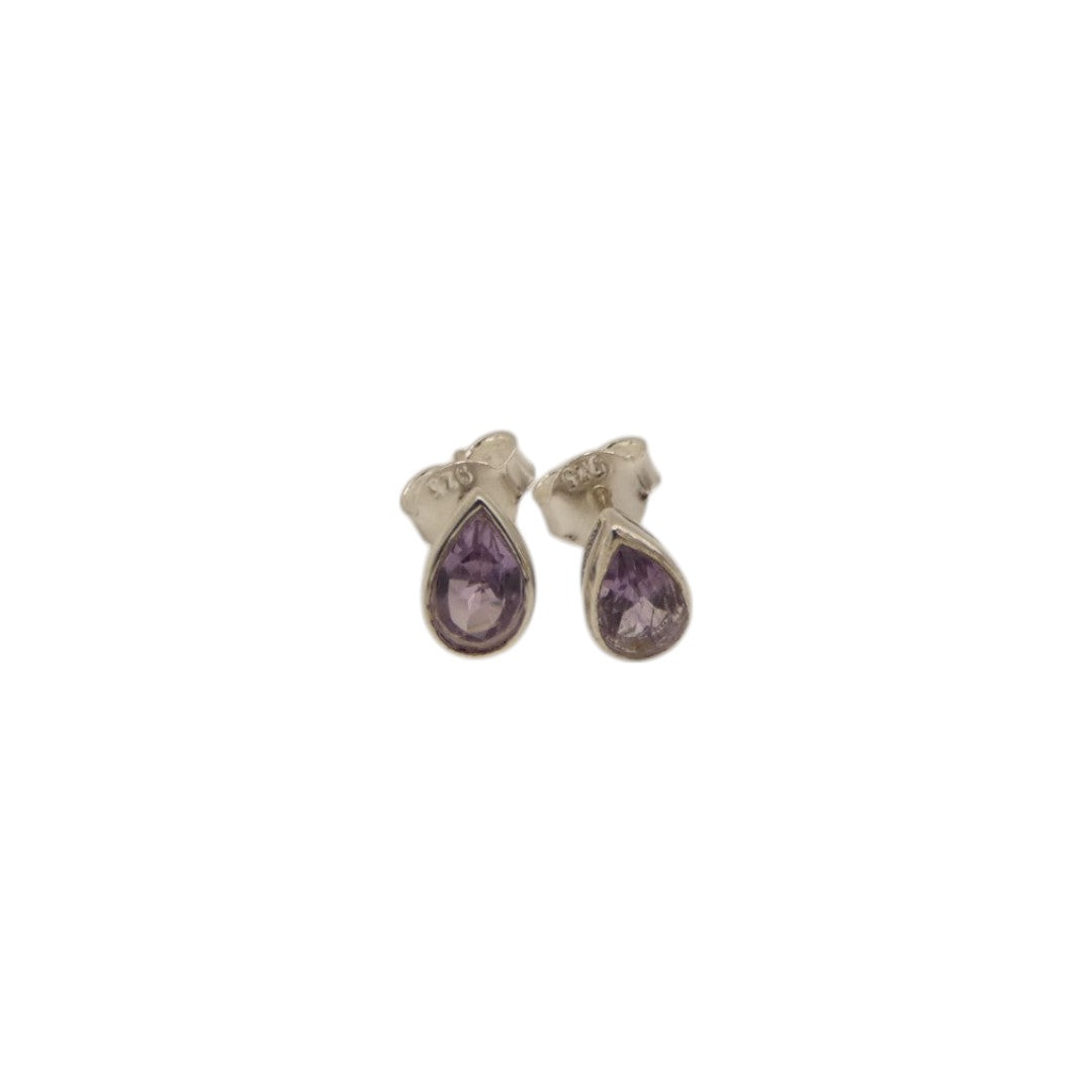 Sterling Silver Amethyst Teardrop Stud Earrings 0.3"