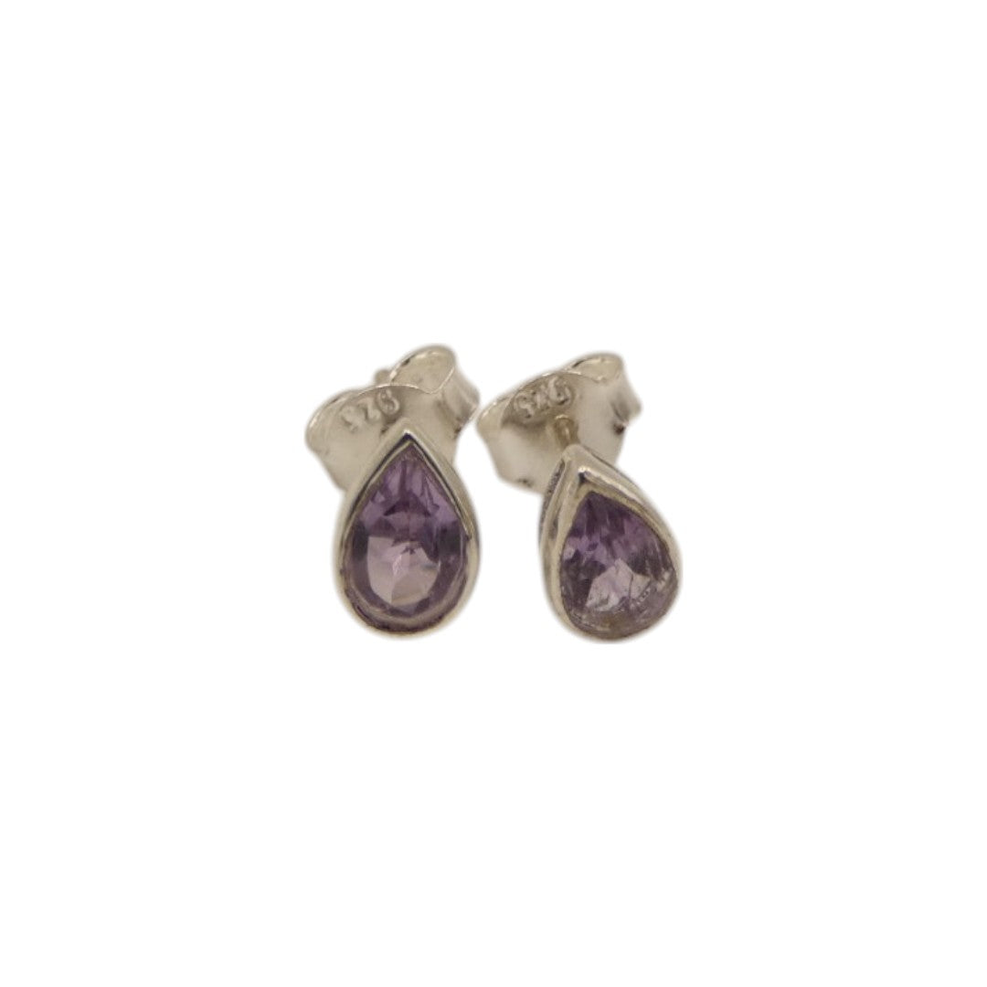 Sterling Silver Amethyst Teardrop Stud Earrings 0.3"