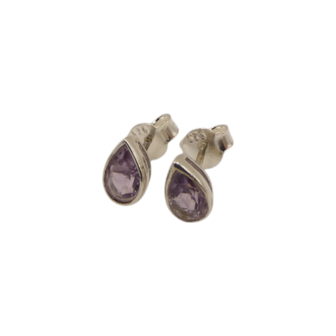 Sterling Silver Amethyst Teardrop Stud Earrings 0.3"