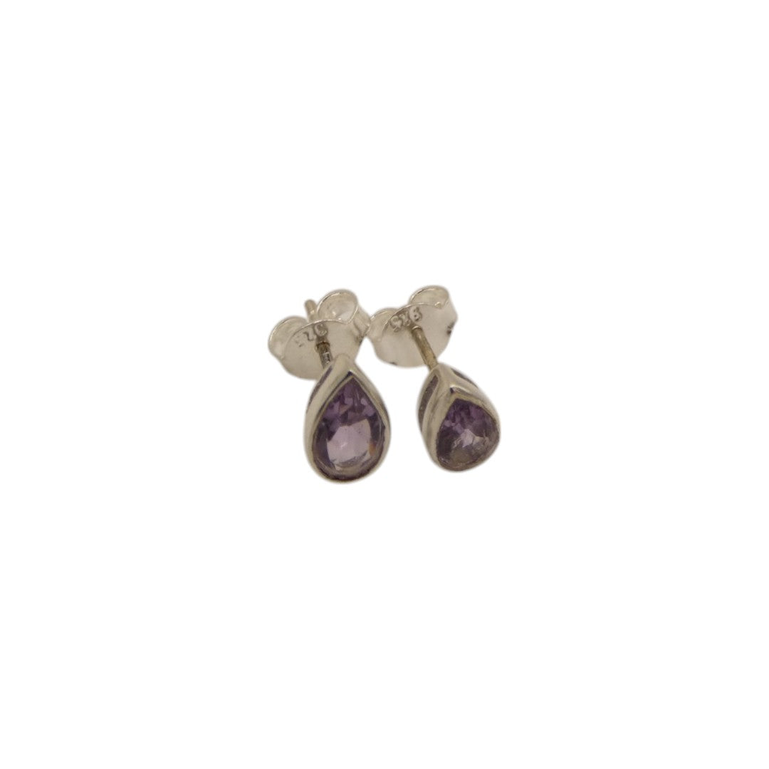 Sterling Silver Amethyst Teardrop Stud Earrings 0.3"