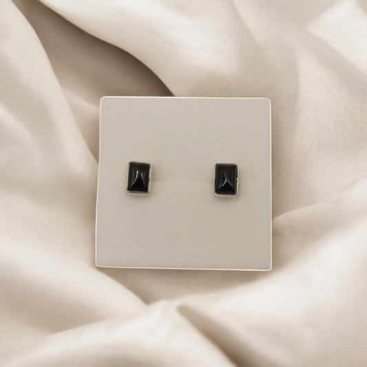 Sterling Silver Black Onyx Rectangular Stud Earrings 0.3"