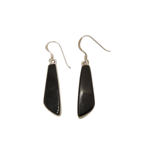 Sterling Silver Black Onyx Irregular Shape Stone Drop Earrings 1.7"