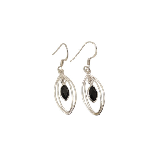 Sterling Silver Black Onyx Double Loop Teardrop Earrings 1.6"