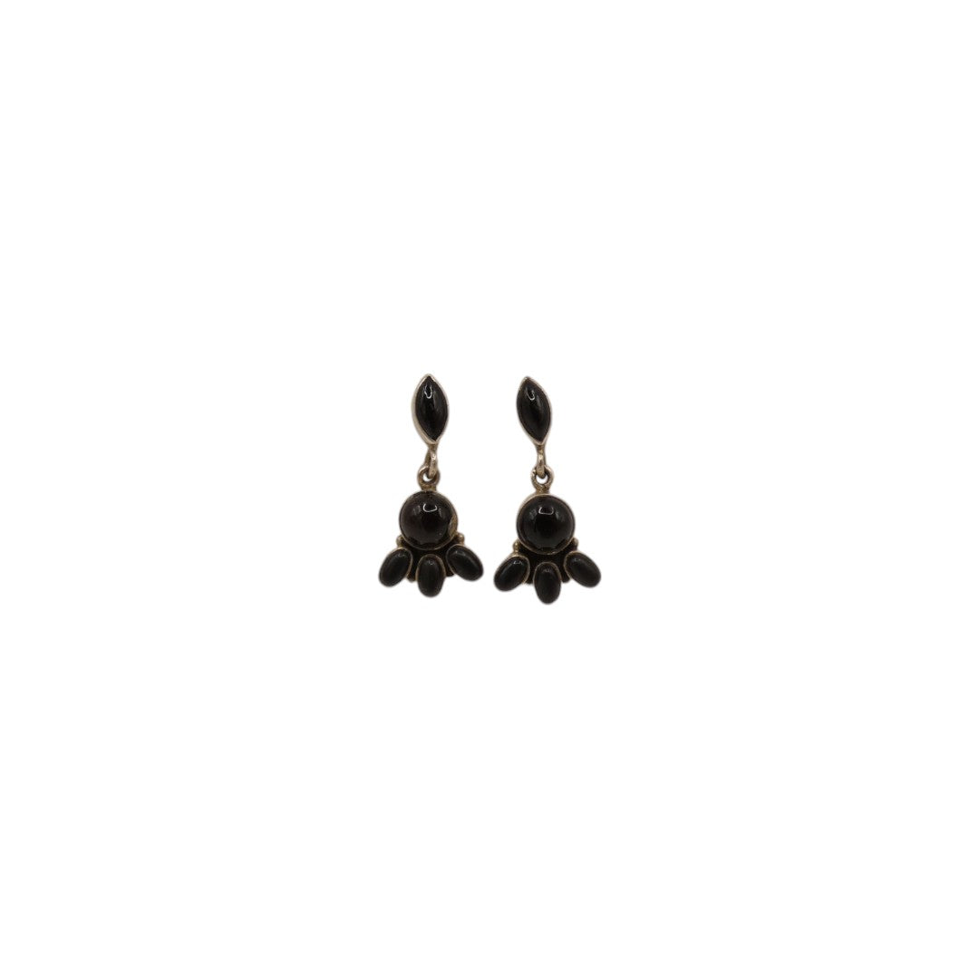 Sterling Silver Black Onyx Multi Stone Drop Earrings 1.1"