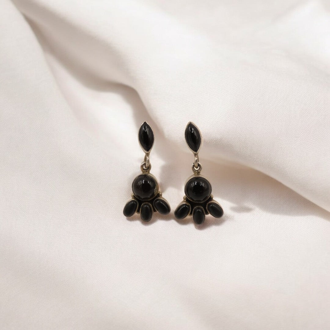 Sterling Silver Black Onyx Multi Stone Drop Earrings 1.1"