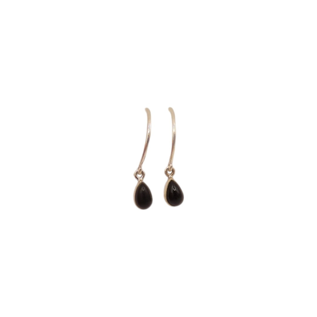 Sterling Silver Black Onyx Hoop Earrings With Drop Stone 0.75"